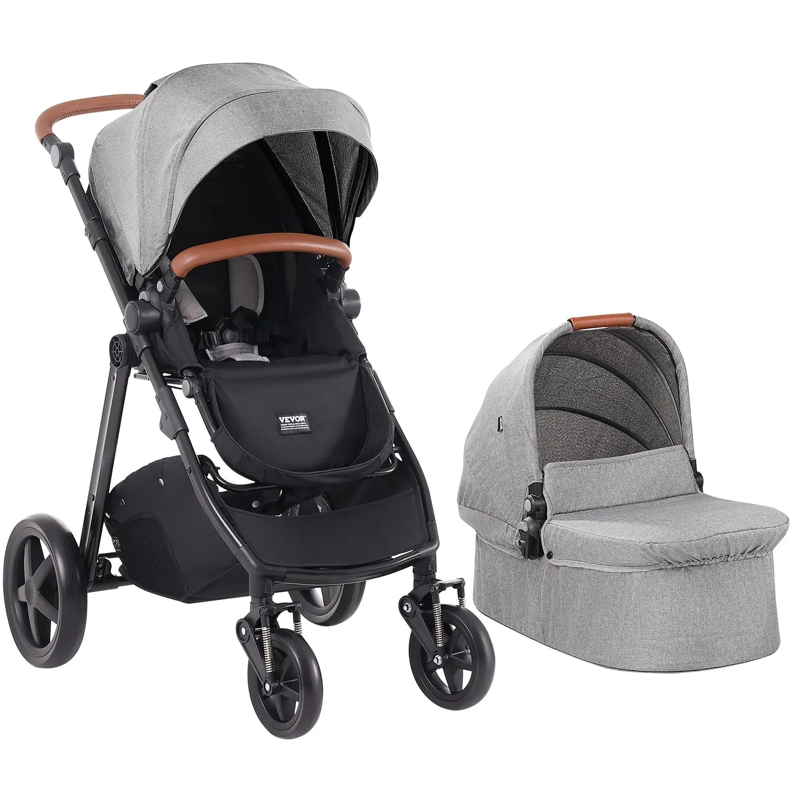 【fathersdaygift】VEVOR Travel System Stroller with Infant Bassinet, 2-in-1 Baby Cradle Stroller Combo, Reversible Seat, Easy One-button Folding, EVA Tires with Brake Aluminum Stroller Carseat Combo Set (Dark Gray)