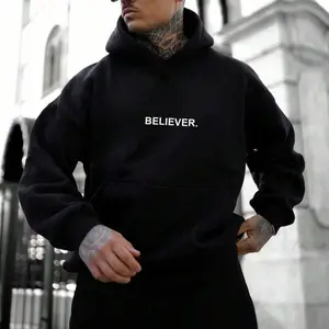 Men Letter Graphic Kangaroo Pocket Drop Shoulder Hoodie, Fall, Long Sleeve Top