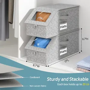 2 Pack Dustproof Hat Organizer Box, Baseball Cap Storage Case with Clear Window and Two-Way Zipper, Stackable Closet Organizer Holds Up to 24 Hats, Space Saving Storage Bin for Snapbacks Fitted Hats Trucker Hats Beanies and Visors Hat Display