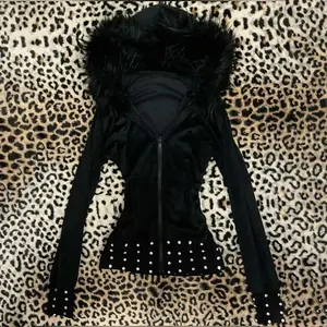 Women's 2025 Gothic Aesthetic Autumn Winter Fur Collar Hoodie Casual Slim Chic Design Cardigan Sweatshirt 2000s Harajuku Clothes