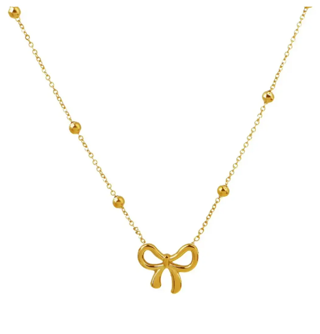 Gold bow necklace for women titanium steel dainty pendant necklace simple elegant jewelry for everyday wear gift for girlfriend wife sister minimalist aesthetic accessory