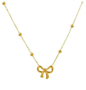Gold bow necklace for women titanium steel dainty pendant necklace simple elegant jewelry for everyday wear gift for girlfriend wife sister minimalist aesthetic accessory