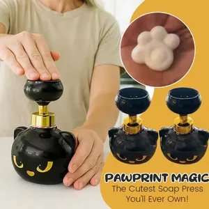 Cat Paw Soap Dispenser, Cat Pawprint Soap, Cute Halloween Black Cats Pawprint Magic Foaming Hand Wash Dispenser, Refillable Empty Foam Liquid Container for Bathroom Kitchen