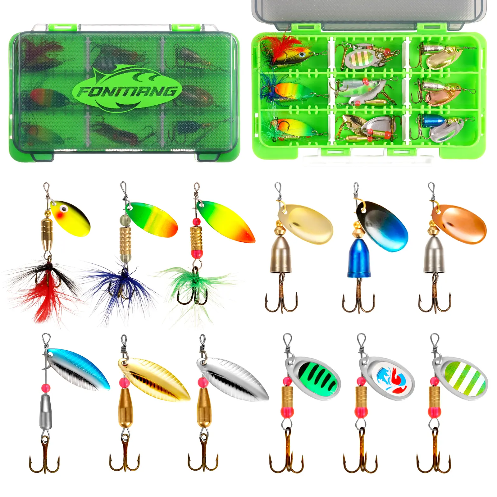 FONMANG Fishing Spinners Lures - 12pcs Inline Spinner Baits, 2026 New Fishing Lure Original for Freshwater, Saltwater, Trout, Bass, Multi-Sizes, Vibrating Lure