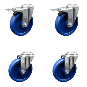 Service Caster SCC-SSBHTTL20S514-SPUS-2-S-2 Stainless Steel Solid Polyurethane Swivel Bolt Hole Caster with 5 x 1.25 in. Blue Wheels - Set of 4