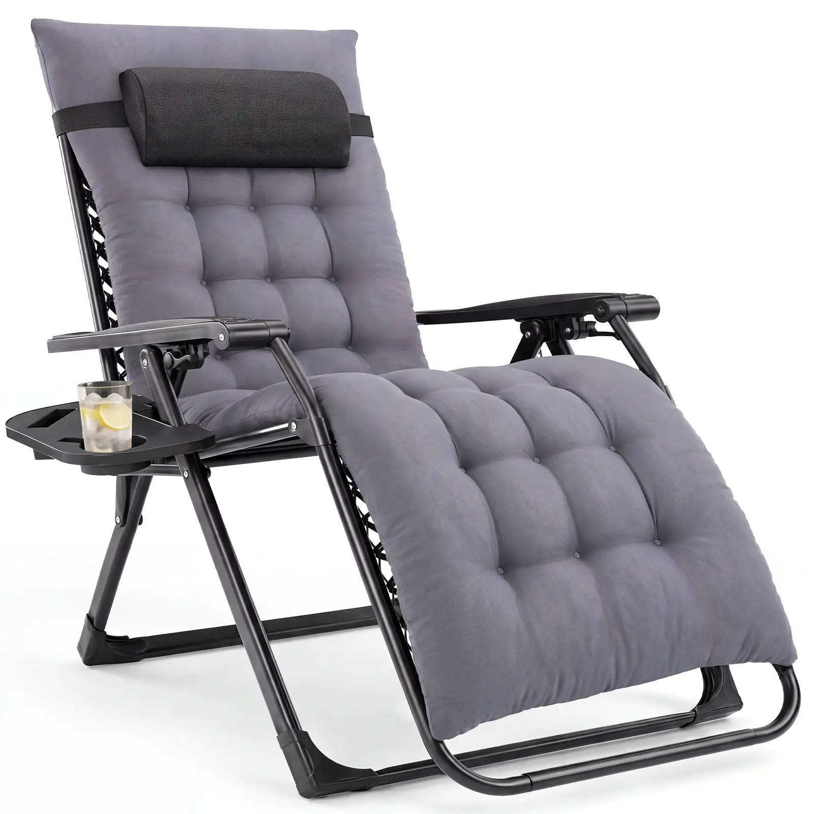 Sweetcrispy Adults' Foldable Ergonomic Zero Gravity Outdoor Recliner Chair - Metal Frame, Stable Poolside Furniture, Cup Holder Trays, Removable Cushion, Backyard Decor