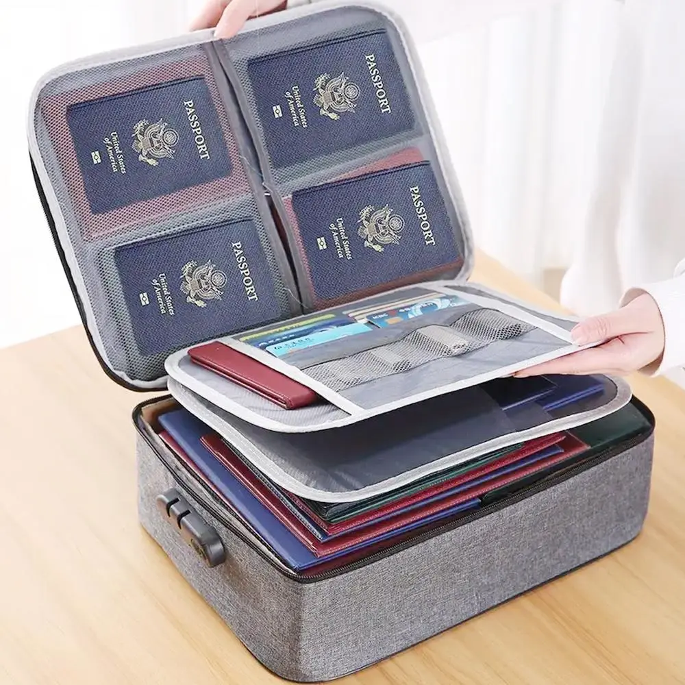 Portable Document Storage Case, Multi-layer File Travel Bag Organizer with Combination Lock, Large Capacity Storage Box for Laptop Files Certificates, Travel Essentials Carryall, International Travel Essentials