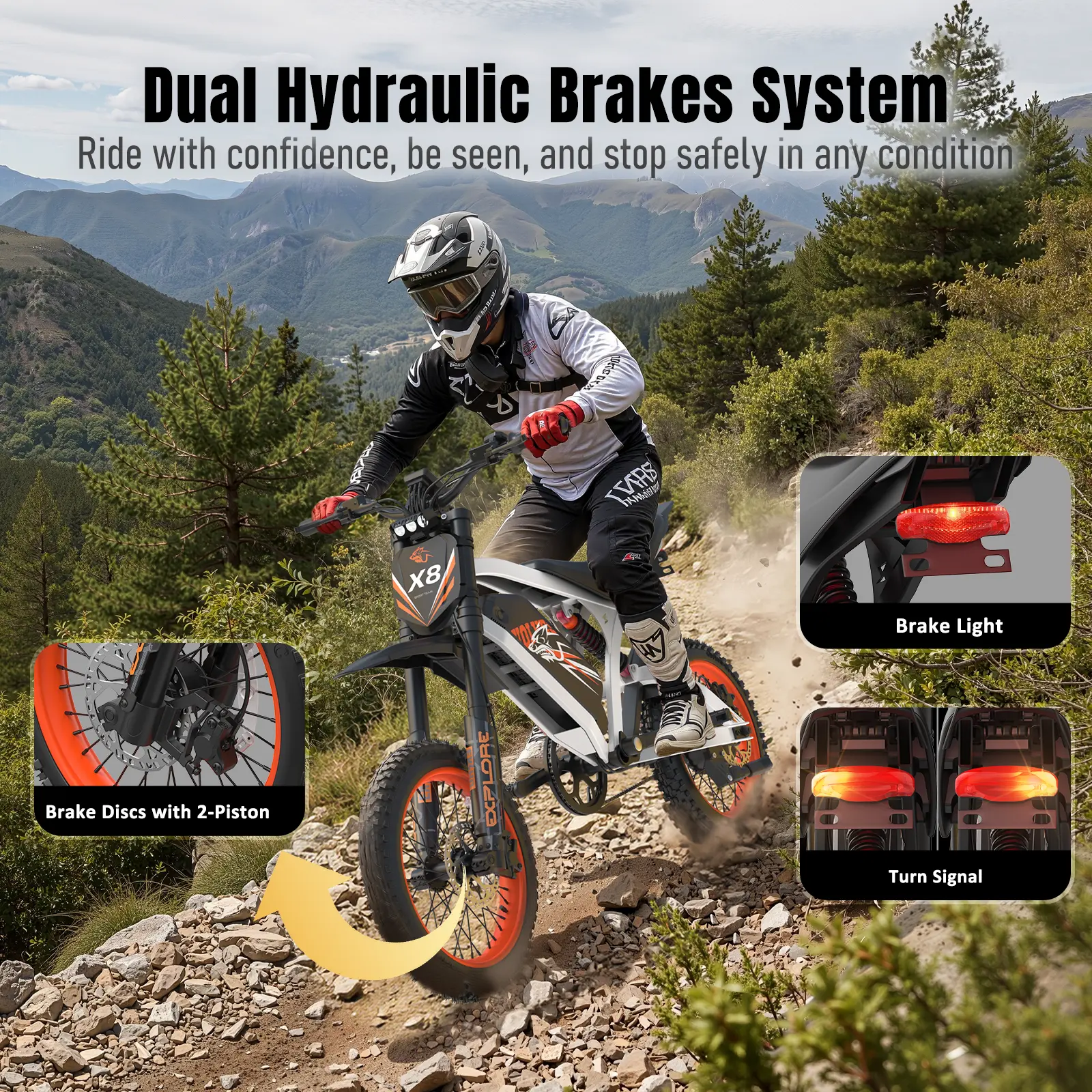Mirtholyn Electric Dirt Bike for Adults, 2000W Peak Motor 31MPH Fat Tire Electric Bicycle with 48V 23AH Battery 100 Miles Range, Full Suspension Electric Dirt Bike for Teens & Men, Smart APP Control