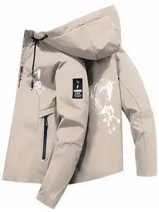 Strauss Horse Graphic Jacket, Hooded Raincoat with Equestrian Design, Fitted Casual Wear for All Seasons, Ideal for Outdoor Adventures