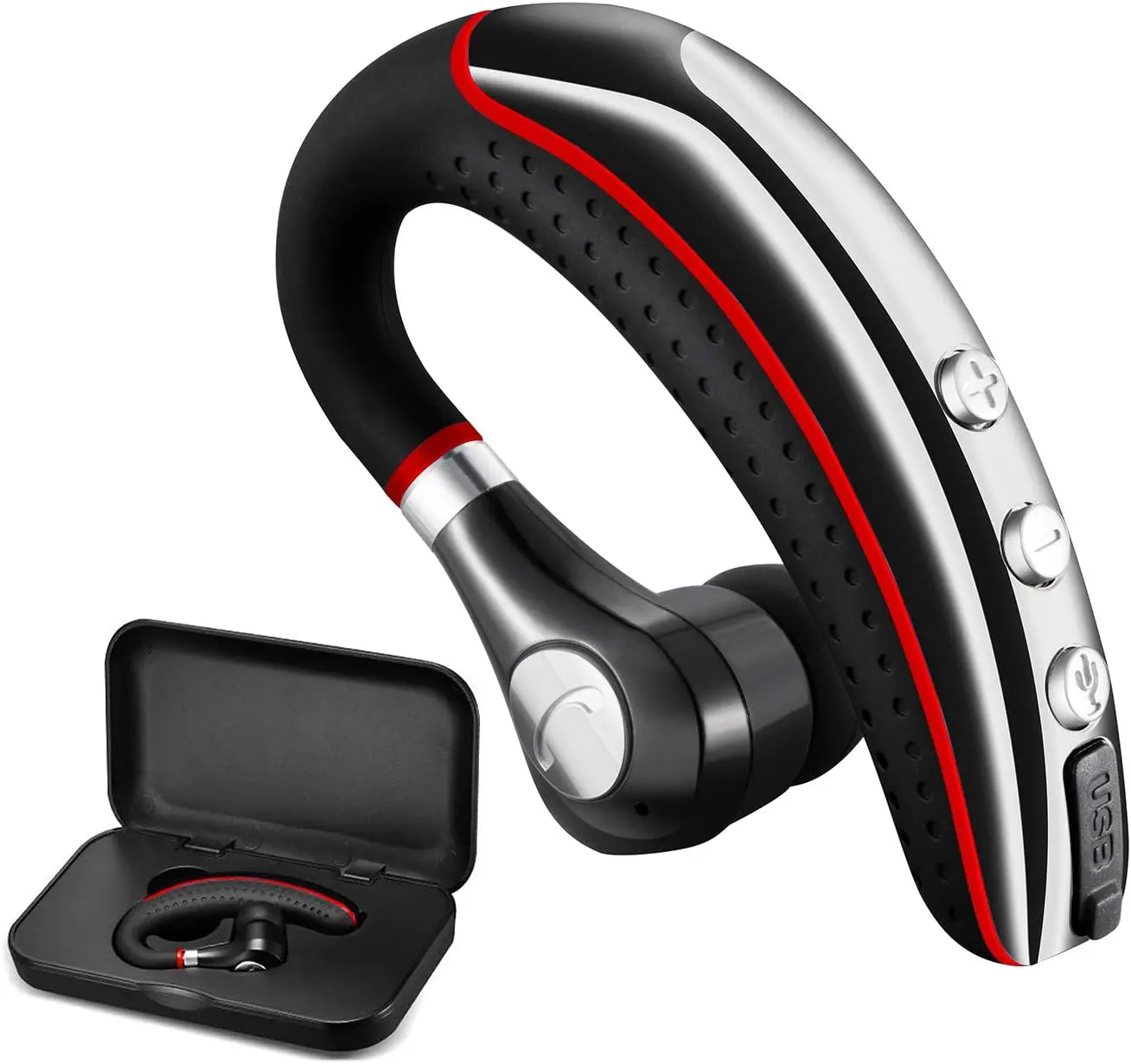 In-Ear Bluetooth 5.0 Business Earbud Headphones - Lightweight, Sweatproof Audio Headset with Mic, Stable Noise-Free Connection, Portable Cell Phone Compatible for Office & Driving (Red)