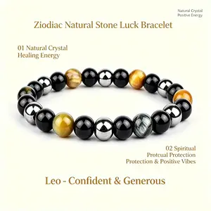 Viral Trending Natural Crystal Zodiac Sign Healing Stone Black Beaded Constellation Bracelet For Daily Office Casual Wear & Birthday Anniversary Gifting, Unisex Men Women Spiritual Protection Positive Energy Elastic Gemstone Jewelry,