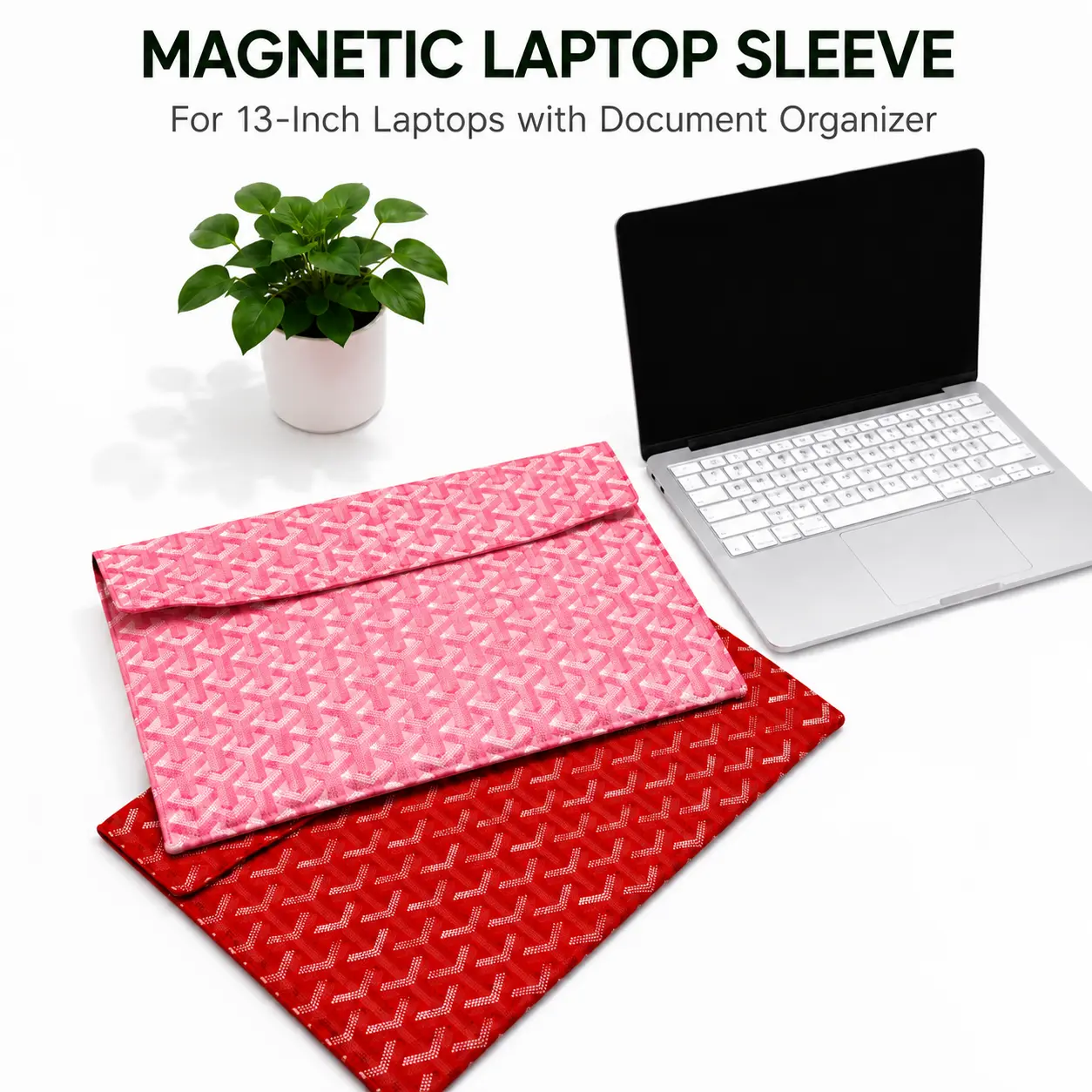Magnetic Laptop Sleeve for 13-inch Laptops with Document Organizer, Tablet Storage Pocket & Protective Carry Case