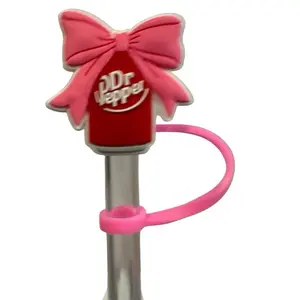 Dr Pepper Adorable Pink Bow Straw Toppers for 20oz Straws Vibrant Red & Pink Color Scheme Fun Drinking Experience Drinkware Can Whimsical Touch