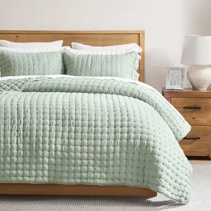 Sage Green Queen Size Bedding Sets with 2 Pillow Shams, Lightweight Soft Bedspread Coverlet, Quilted Blanket Thin Comforter Bed Cover for All Season, 3 Pieces, 90x90 inches