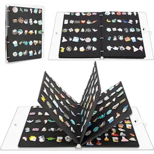 A4 Enamel Pin Display Book Organizer 300 Pin Capacity, Clear PVC Cover, Creative Pin Collection, Portable Pin Trading Book (Black-5 page)