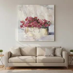 Textured Peony Flower Canvas Wall Art - Rustic Floral Wall Decor for Living Room Bedroom Bathroom, Vintage Pink Peonies