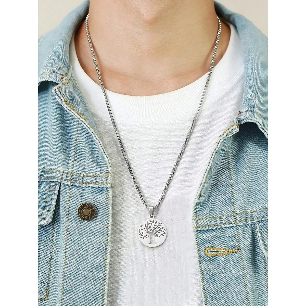 Unisex 2-Pack Stainless Steel Geometric Circular Hollowed-Out Tree of Life Pendant Necklaces with Steel Chain, Corrosion-Resistant, Fade-Proof, Versatile for Daily Wear, Ideal as Anniversary Gift, Exudes Mature Stable Temperament