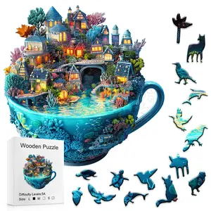 501pcs Water Cup Dream World, Exquisite Gift Box, Home Decoration, Family Interaction, Adult Leisure Party Game, Perfect Holiday Gift, Creative Puzzle, Wooden Handmade Puzzle