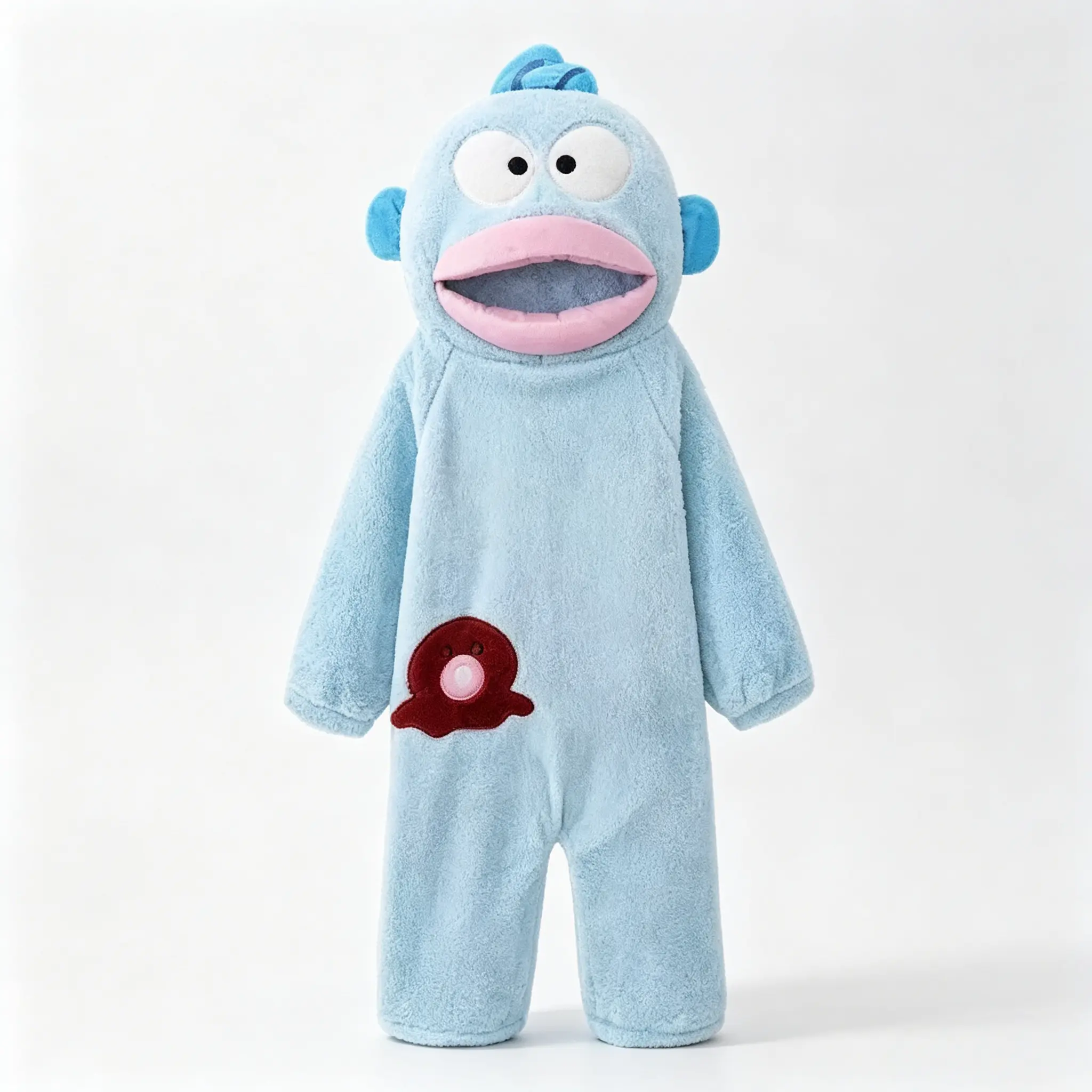 Sanrio Cute Hangyodon Cartoon One Piece Sleep Pajama, Premium Thick Coral Fleece Fabric, Full-Length Long Sleeve Onesie, Elastic Cuff & Ankle, Portable Side Pocket, Ideal for Home Rest, Halloween Cosplay, Sleepover Outfit