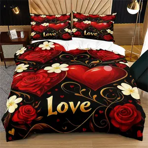 Heart Flower Pattern Decorative Duvet Cover Set, Soft And Durable Bedding Set, Contains 1 Duvet Cover And 1 Or 2 Pillowcases, Suitable For Daily Festivals, Valentine's Day, Birthday Gifts, Bedroom Decorations For Children And Adults
