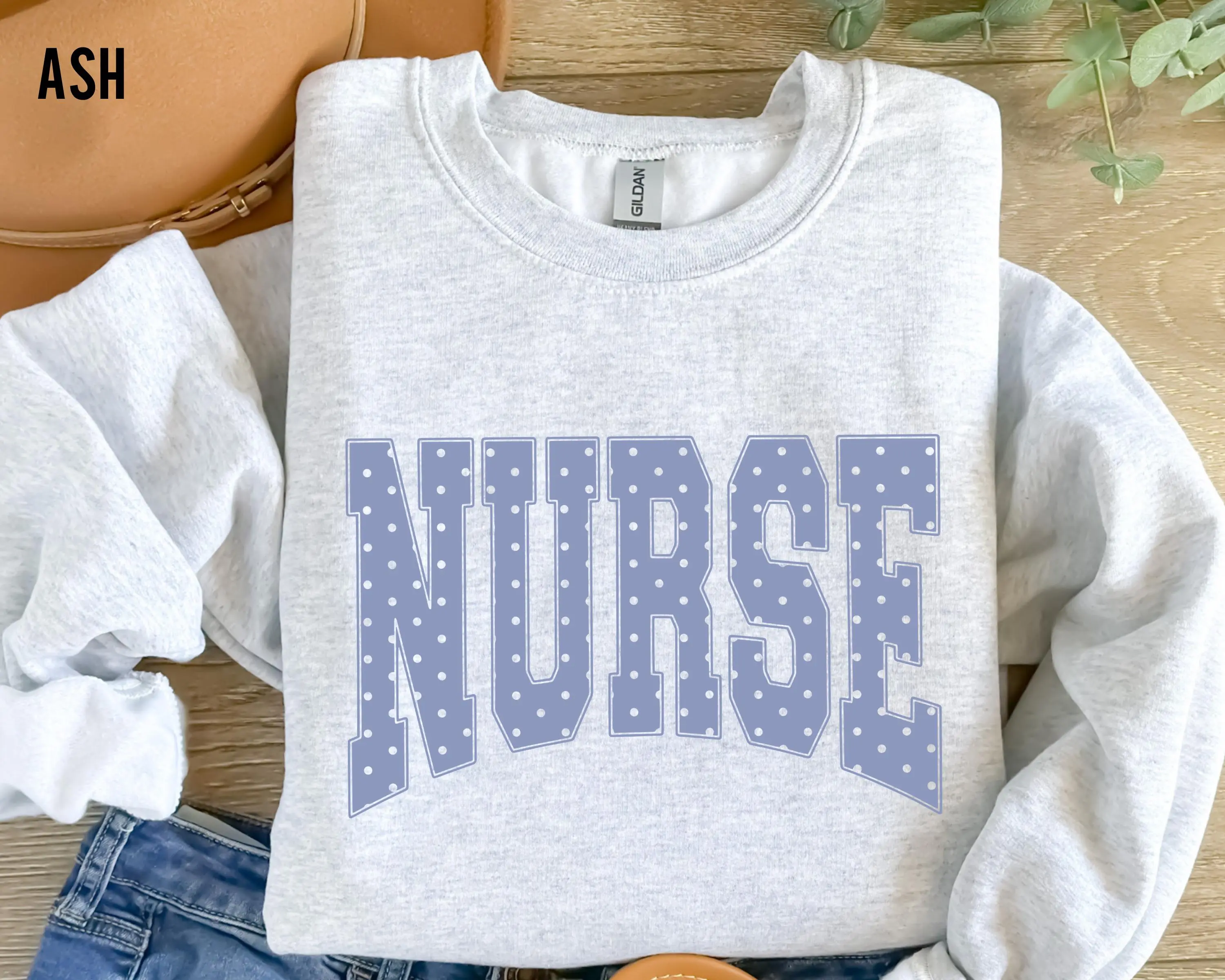 Nurse Sweatshirt, Blue Polka Dots Healthcare Worker Crewneck Cottagecore Aesthetic Nurse PICU Healthcare Worker Gift RN Nurse Crewneck