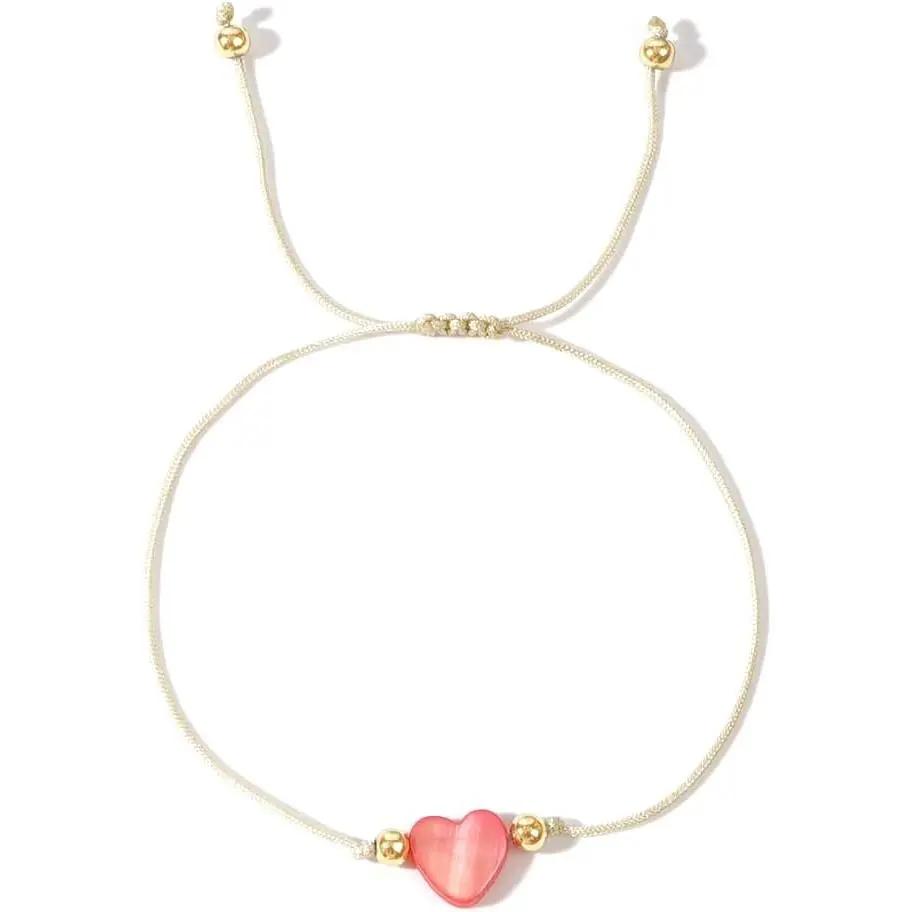 Baroque Beaded Friendship Strand Bracelets for Women,Heart Handmade Adjustable Rope Gold Ball Beads Bohemian Stackable Bracelet Jewelry Gift