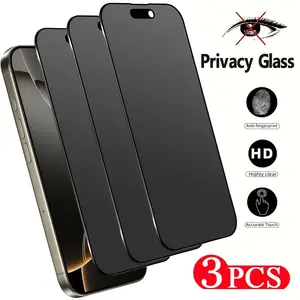 3pcs Matte Privacy Screen Protector, Smartphone Compatible with iPhone 17/16/15/14/13/12/11/17 Pro Max/Plus 9H Hardness Anti-Snooping, Anti-Fingerprint, Full Coverage Tempered Glass Dynamic Island Compatible Film with Edge Protection, Accessories