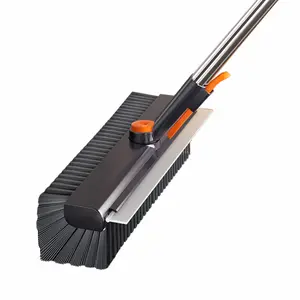 Long Handle Floor Scrub Brush with Stiff Bristles 3-in-1 Heavy-Duty Scrubber for Cleaning Shower Bathroom Patio Garage Kitchen Wall and Deck Household Squeegee Orange-Gray.TikTokShopBlackFriday
