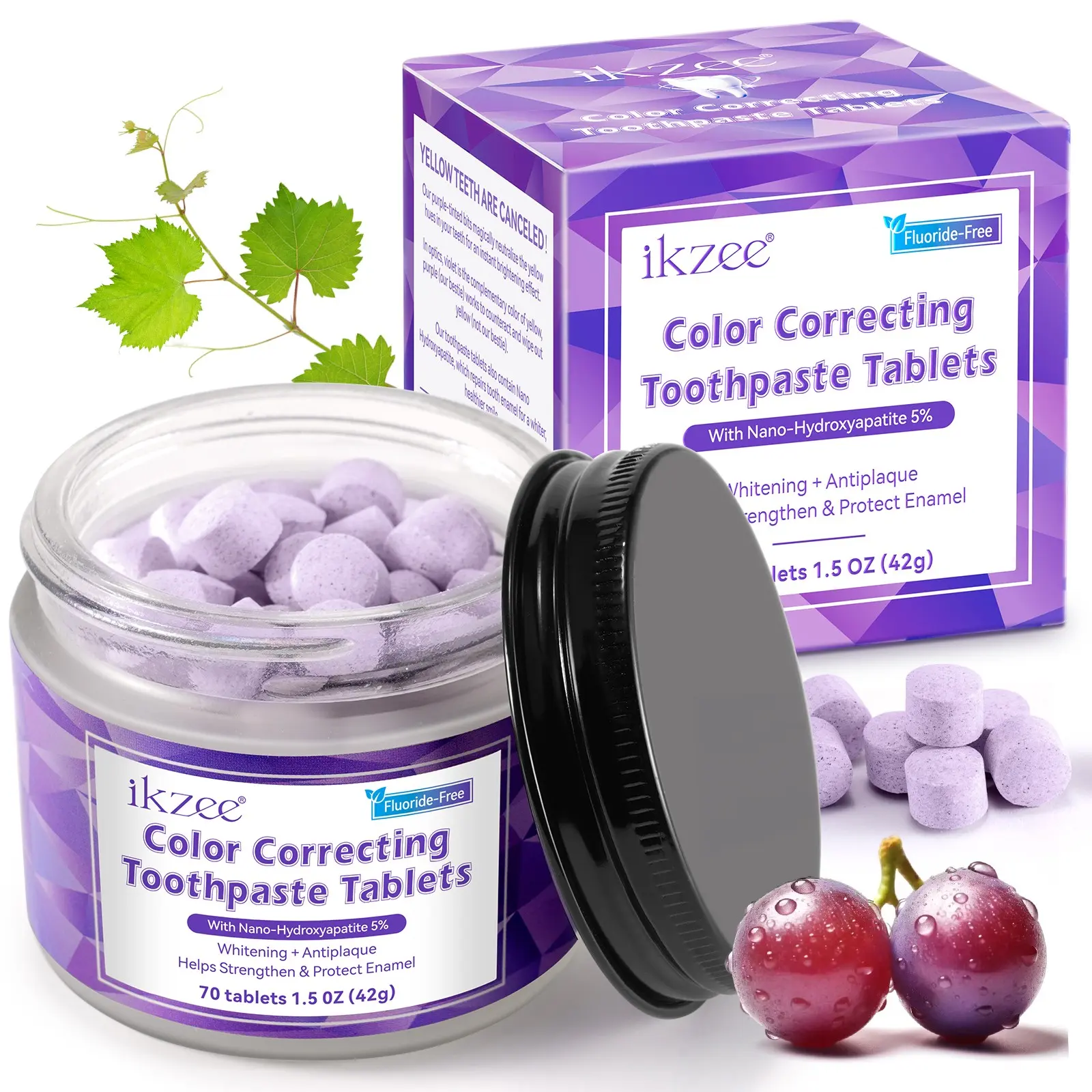 Ikzee Toothpaste Tablets, Teeth Cleaner, Harmless Ingredients, Contains Nano Hydroxyapatite & Fluoride, No Plastic Packaging, Eco-Friendly Portable, Mouth Care, Oral Care
