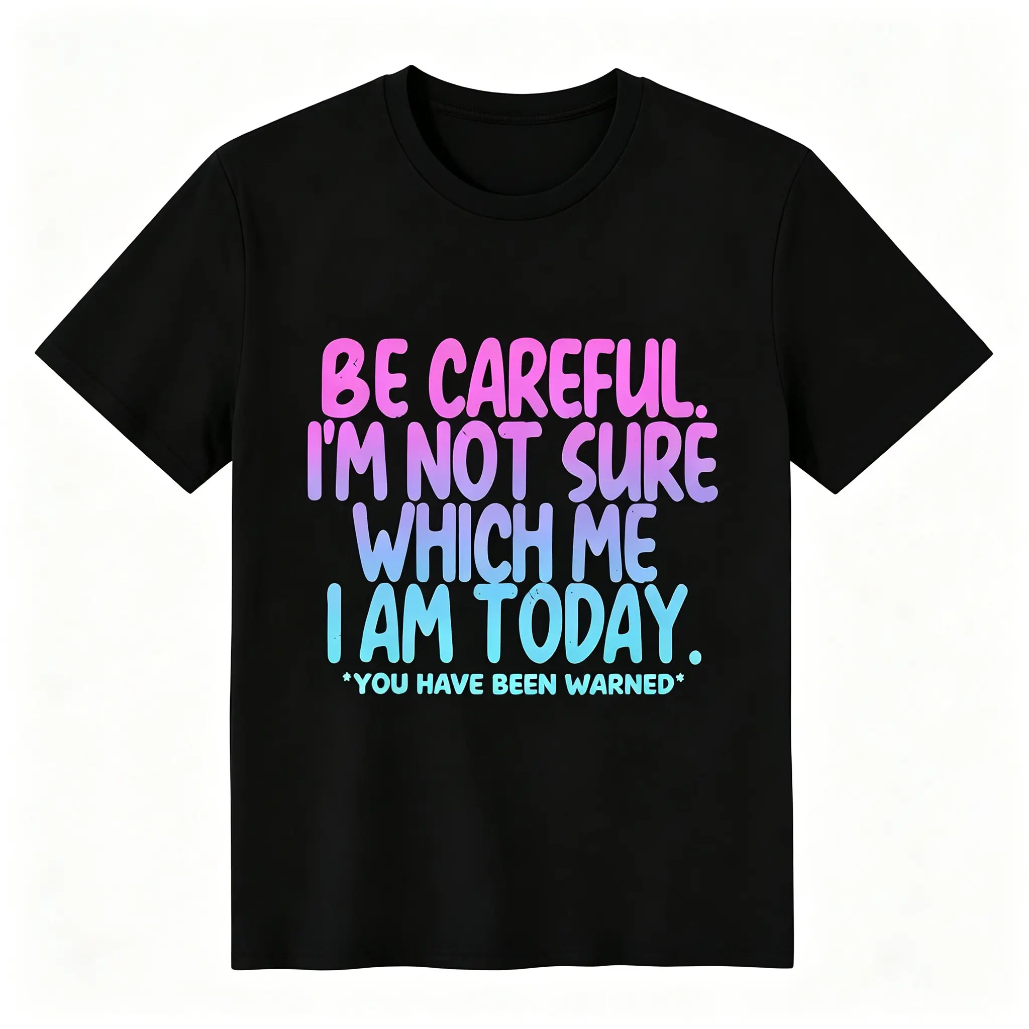100% Cotton womens plus size humorous be careful im which i graphic t shirt colorful letter print loose neck short sleeve summer tee machine washable black casual top text shirt ladies t shirts black -1