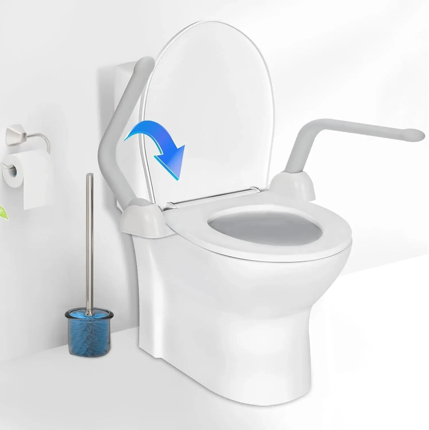 Foldable Plastic Toilet Safety Rail with Sturdy Seat-Mounted Armrests, Adjustable Installation, Anti-Skid Ergonomic Design, Fits Most Standard Toilets for Seniors, Disabled, Pregnant Women, Fall Prevention Support for Hospitals, Metal