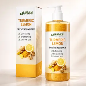 AMVital Turmeric Lemon Scrub Shower Gel - Body Care Cleanser, Gentle Exfoliating Daily Wash for Dull Rough Skin, Moisturizing Formula for Smoother Bright Glowing Skin