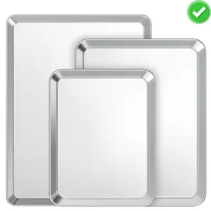 Baking Sheet Set of 3, Stainless Steel Cookie Sheet, Toaster Oven Baking Pan Set, Rectangle Size 10/13/16 inch, Mirror Finish & Rust Free, Dishwasher Safe