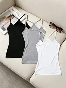 Women's Thin Strap Tank Top 3-Piece Set, Basic Sleeveless Cami Underwear, Slim Fit Daily Layering Inner Wear, Fashionable and Comfortable