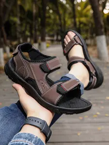 Men's Fashion Sandals, Adjustable Velcro Design, Casual Outdoor Sandals & PU Leather Slides, Strapy Sandals, Sizes 39-47
