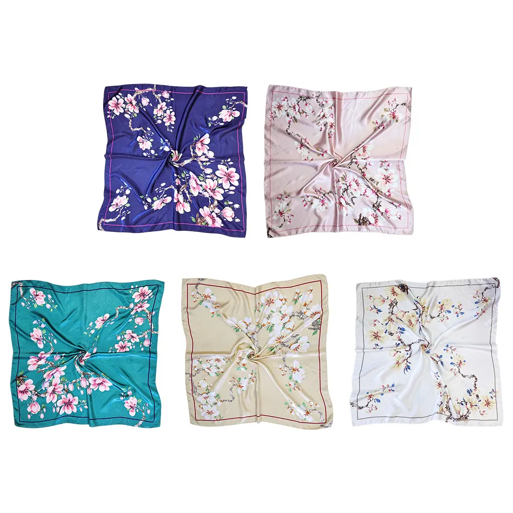 5-Piece Women's Headscarf Set, 90 cm Polyester Square Scarf, Hairband, Sleep Scarf，Elegant, stylish, versatile professional neck scarf with vintage print and headwrap design