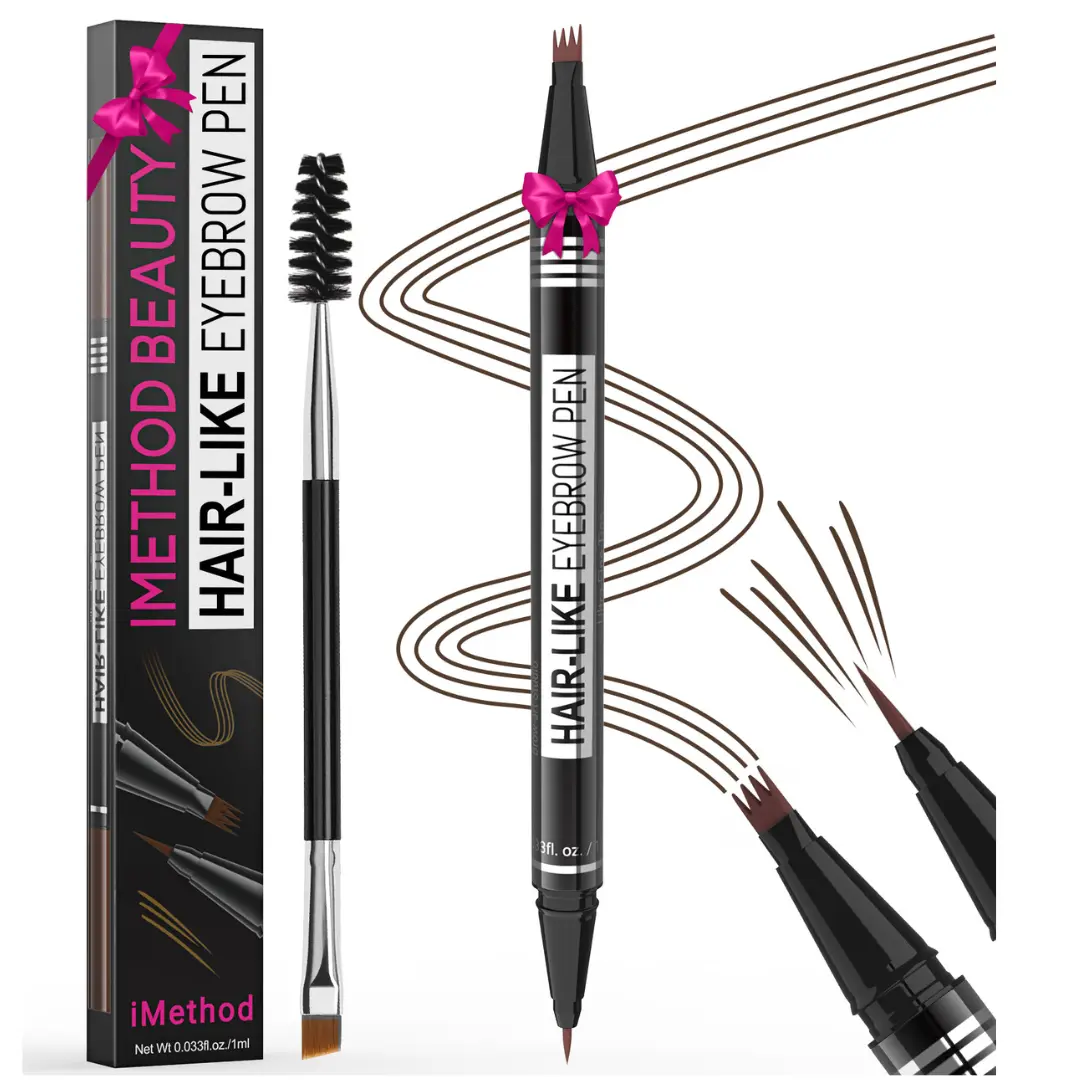 iMethod Microblading Eyebrow Pen - Eyebrow Pencil Magical 2-in-1 Dual-Ended Eye Brow Pencils for Women with 4-Fork-Tip & Precise Brush-Tip