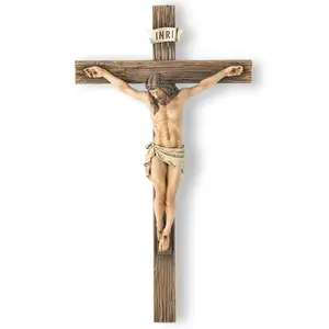 Catholic Crucifix Wall Cross - 9.65-Inch Handmade Renaissance Style Jesus Christ Sculpture, Religious Home Decor, Inspirational Christian Easter Gift for Devout