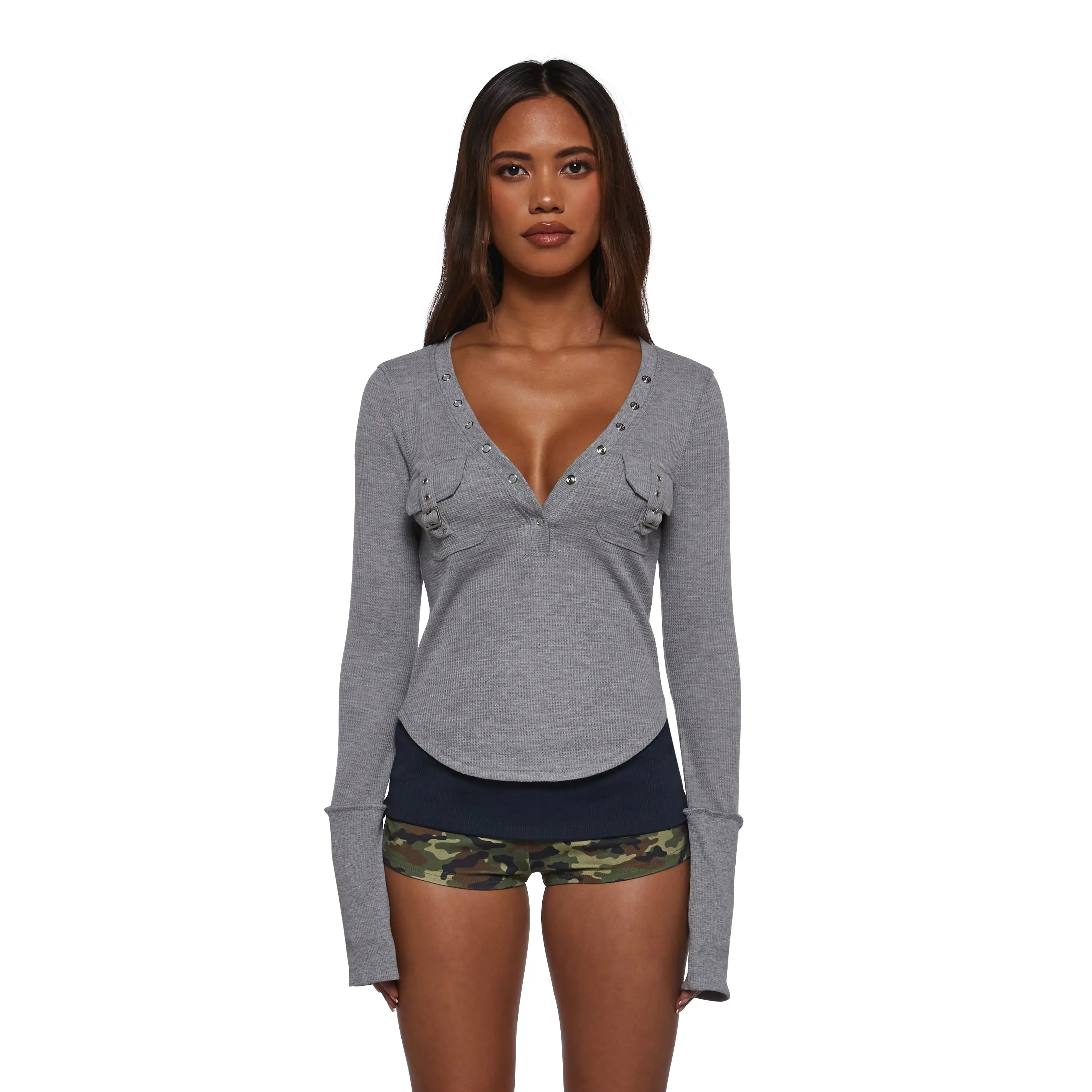 Brianna Long Sleeve Top - Gray