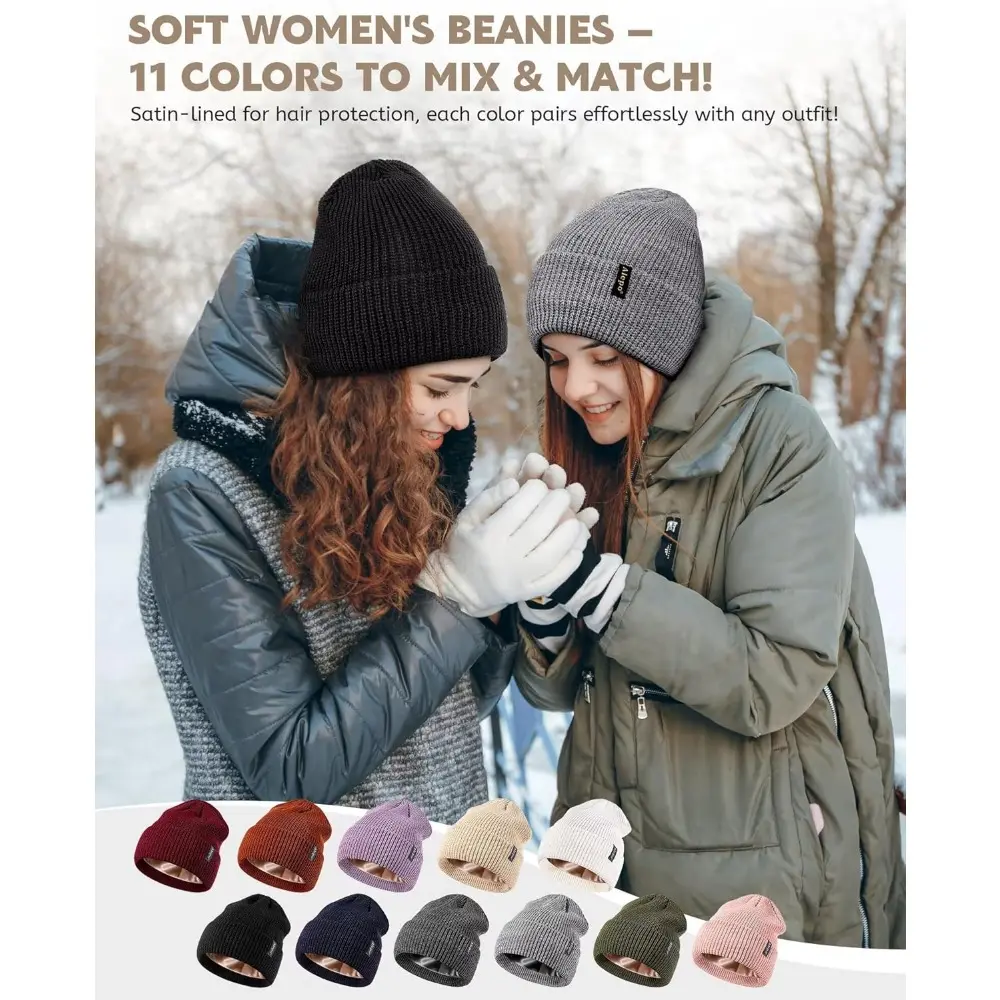 Satin Lined Beanie 3 Pack Winter Knit Skull Cap for Women Men Unisex Satin Lined Winter Beanie for Women Men Silky Lining  main image 2