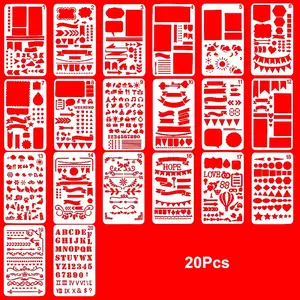 20Pcs 10.16x17.78 cm Reusable Plastic Pattern Stencil Templates for Journaling, Planning, and Scrapbooking | DIY Decorative Drawing Stencils for Notebooks & Crafts