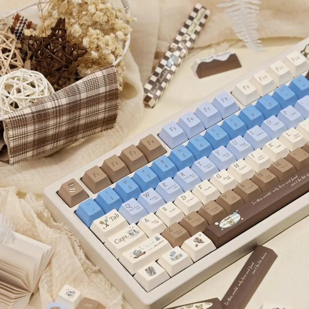 COOMICKEY 130-Key Thickened PBT Plastic Keycaps Set, Sea Salt Chocolate Theme, Cherry Profile, High Temp Res. Dye Sublimation Vibrant Print for Cherry, Gateron MX Switch Mechanical Keyboards, Gaming Upgrade