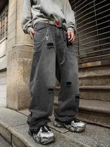 Men's Washed Loose Fit Jeans, Distressed Straight Leg Denim Jeans, Y2K Street Style, All Seasons, Perfect Gift for Boyfriend/husband