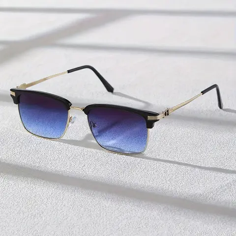 Men's Metal Square Frame Glasses, Casual Fashion Eyewear for Daily Driving Commuting Vacation, Trendy Classic Design, Trendy Beach Eyewear, Stylish Glasses