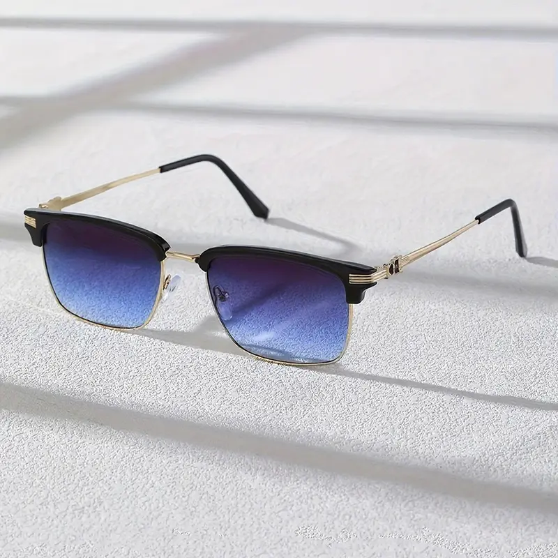 Men's Metal Square Frame Glasses, Casual Fashion Eyewear for Daily Driving Commuting Vacation, Trendy Classic Design, Trendy Beach Eyewear, Stylish Glasses