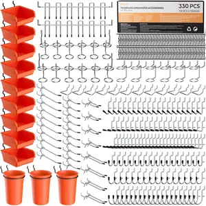 INCLY 330Pack Upgraded Pegboard Accessories Organizer Kit, Peg Board Hooks Assortment with Bins & Cups for Organizing Tools, Fit 1/8 or 1/4 inch Pegboard for Garage Workshop Wall Hanging Tools