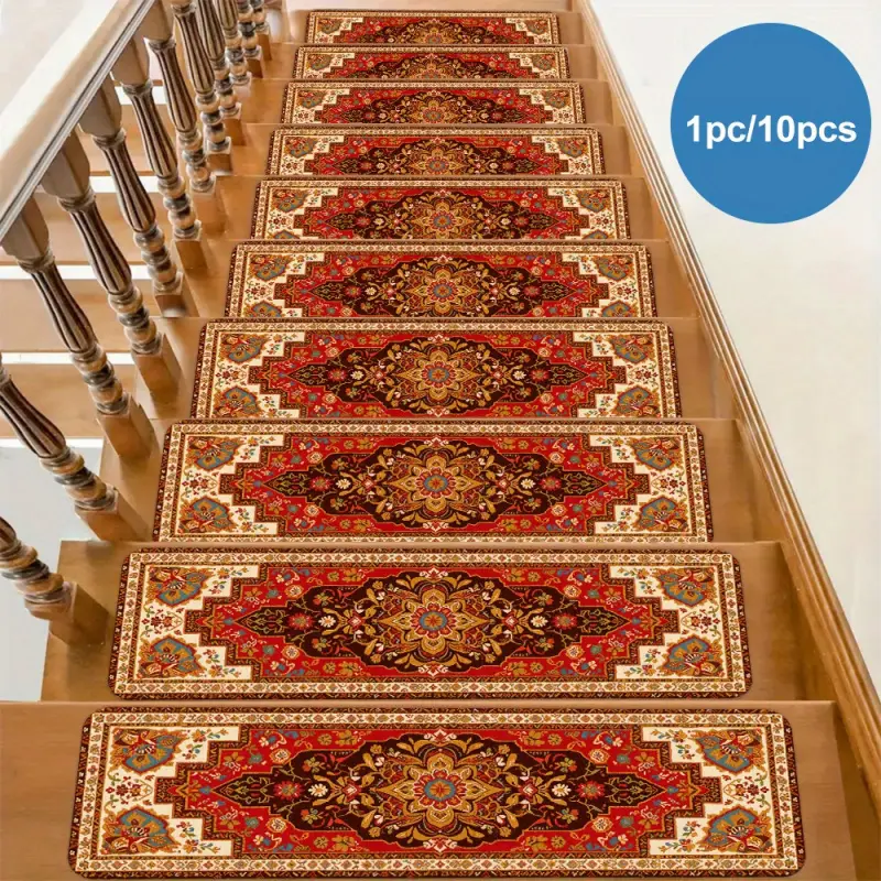 [HarleyLand]15pcs Bohemian Refinement Stair Non-Slip with Cartoon Decor, 30" X 8" Stair Carpet Runner for All Kinds of Steps Stick Stair Risers Material Is Soft And Durable Self Washable Staircase Rugs