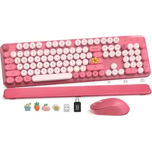 Wireless Keyboard and Mouse Combo, Cute Hot Pink Full-Size Retro Typewriter Keyboard with Round Keycaps, Magnetic Wrist Rest, Tilt Legs, 2.4GHz Cordless for Mac, Windows PC, Laptop, SABLUTE CK23 : Electronics