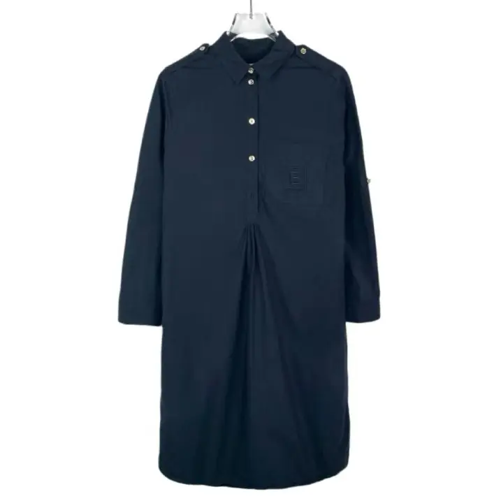 RDLT - Burberry Alphabet Embroidery Black Cotton Long Sleeve Shirt Dress Size 36