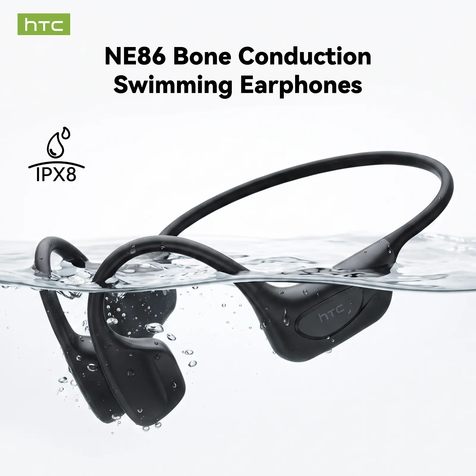 HTC NE86 Bone-Conduction Bluetooth Headphones: IPX8 swimming-grade waterproof, Bluetooth 5.3, heart rate monitoring, support for voice translation in 134 languages, and an ultra-long 90-hour standby time; ideal for swimming and running.